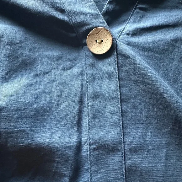 Blue Linen Shirt with Button - Picture 2 of 4